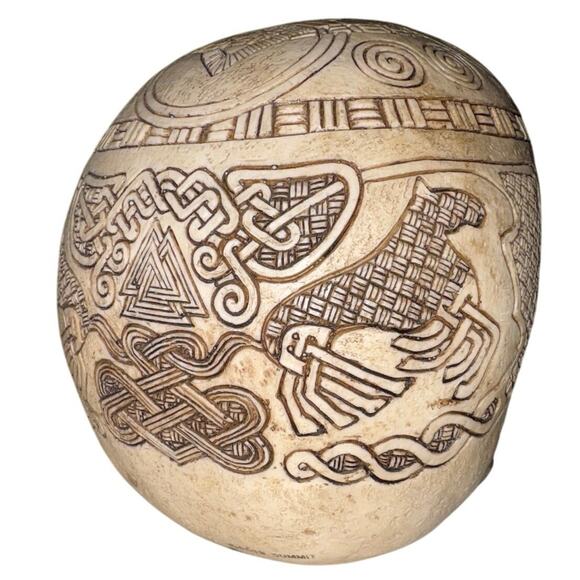 EBROS Norse Viking Skull Figurine 7" Length Fantasy Sculpture - Picture 4 of 8